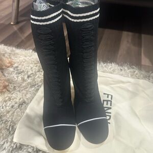 Fendi Women's Black Stripe Sock Boots